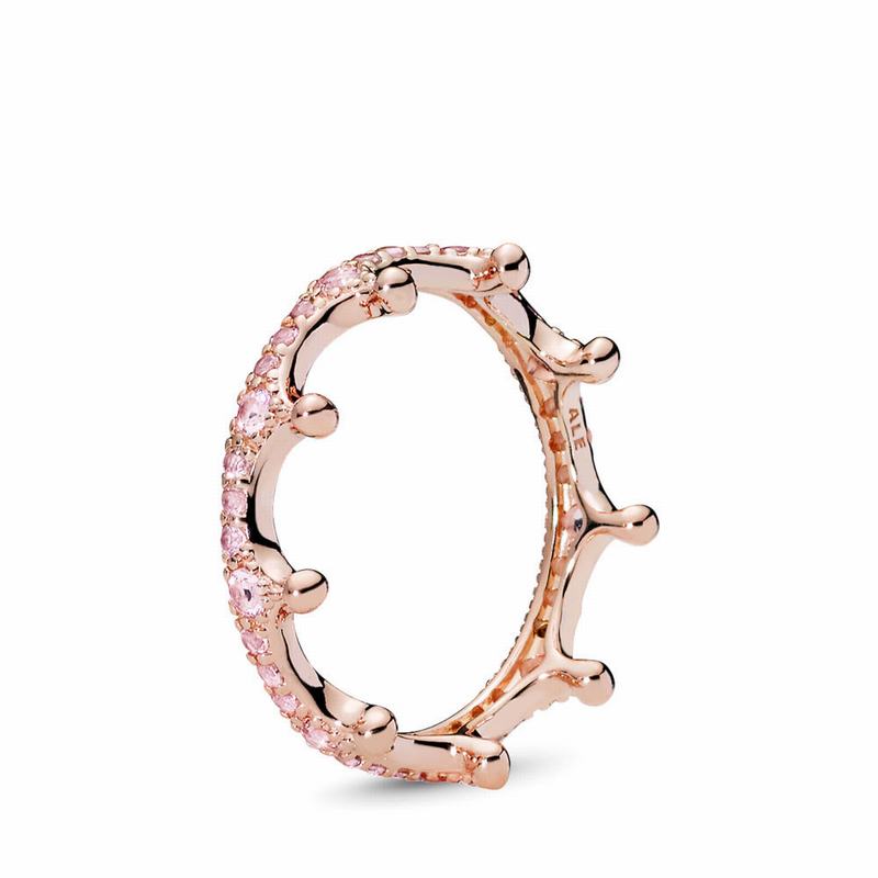 Pandora Pink Sparkling Crown Stackable Ring - Pandora Rose/Pink/Crystal - Canada | KF8892ST